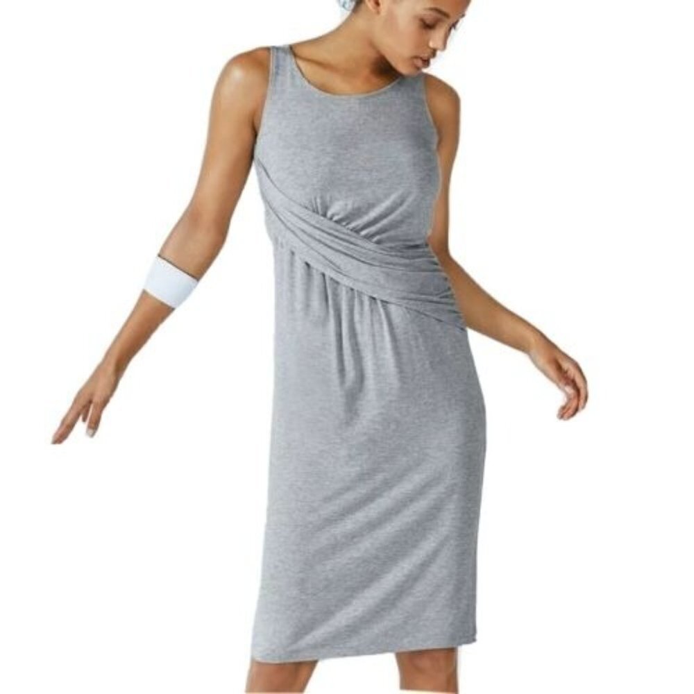 Fabletics Women's Size Medium Retta Gray Sleeveless Midi Dress Athleisure